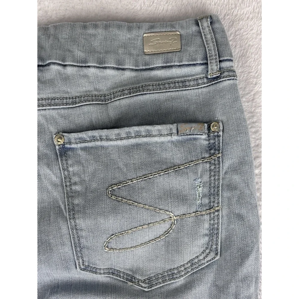 Seven 7‎ Jeans Womens Blue Tummyless High Rise Skinny Distressed Jeans Size 14